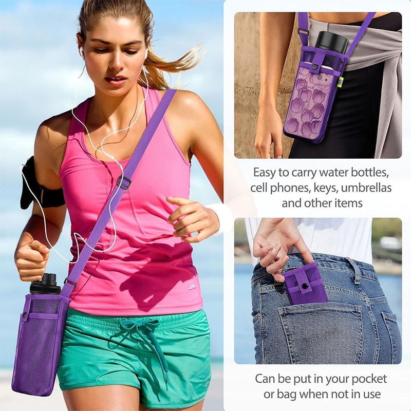 Bukela Portable Mesh Bottle Bag, 3 Pack Mesh Water Bottle Carrier with Adjustable Shoulder Strap Lightweight Sling Bottle Bag Sleeve for Sports Gym Hiking Camping (Rose Red/Pink/Purple) - Image 5